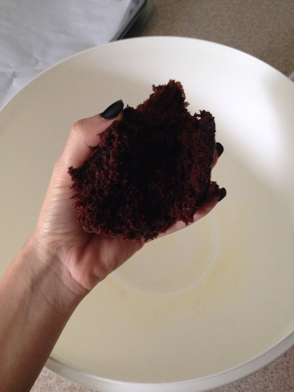 Once cake is cooled, start to crumble it up.