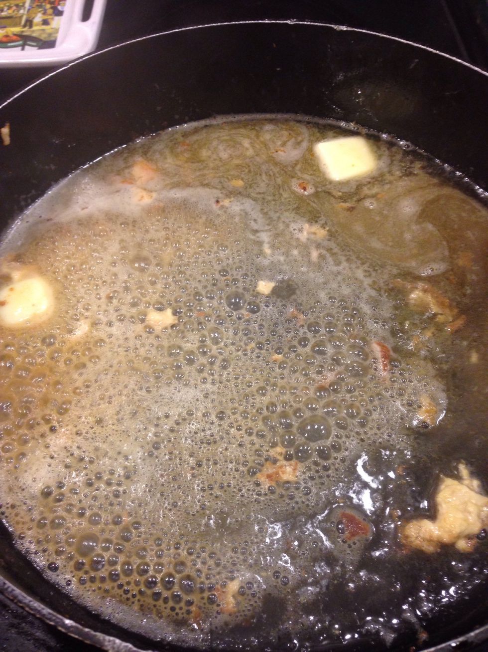 Once chicken is browned remove from pan. Add white wine, lemon juice & two tablespoons of butter and bring to boil