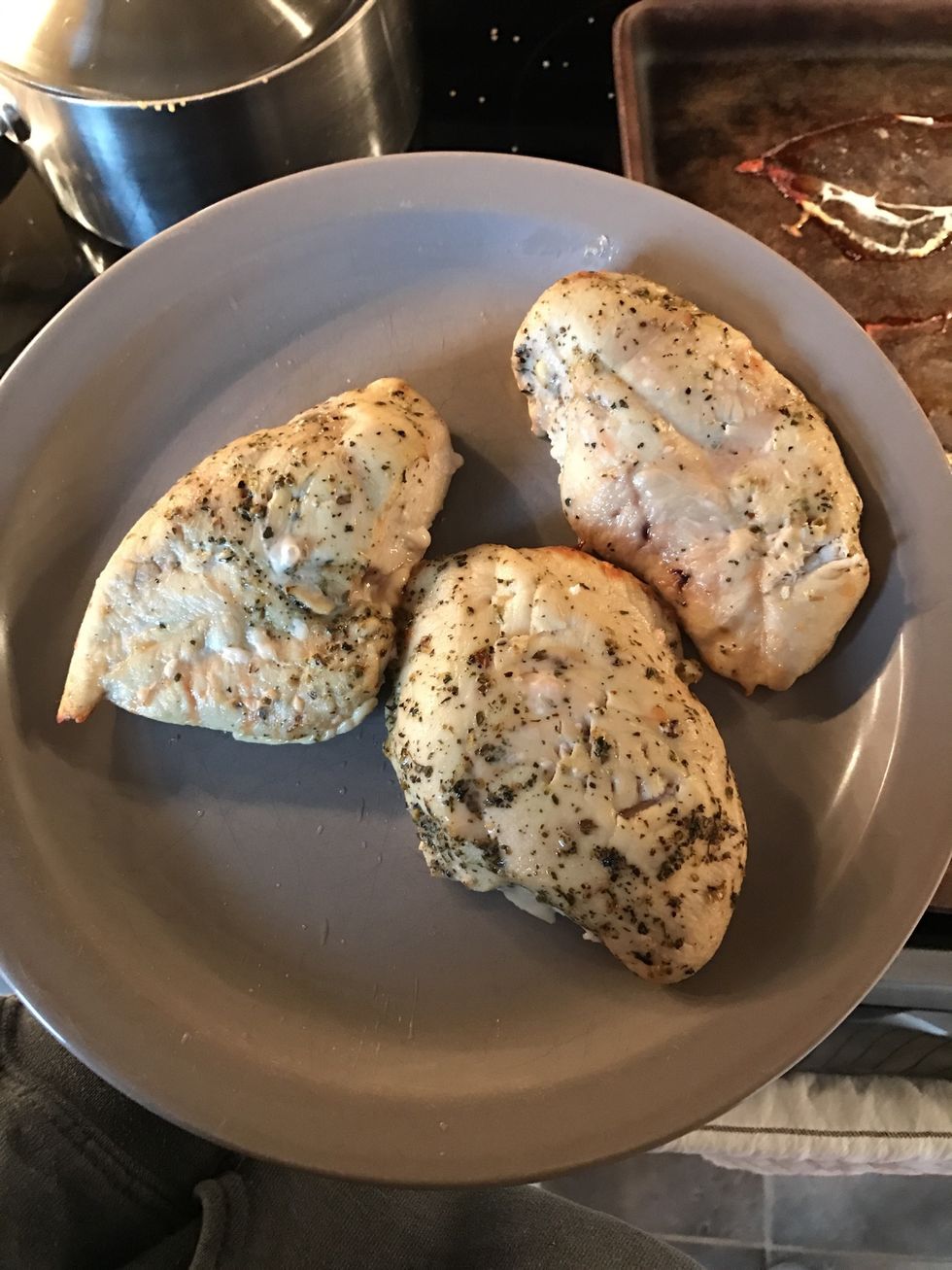 Once chicken is cooked, remove from oven