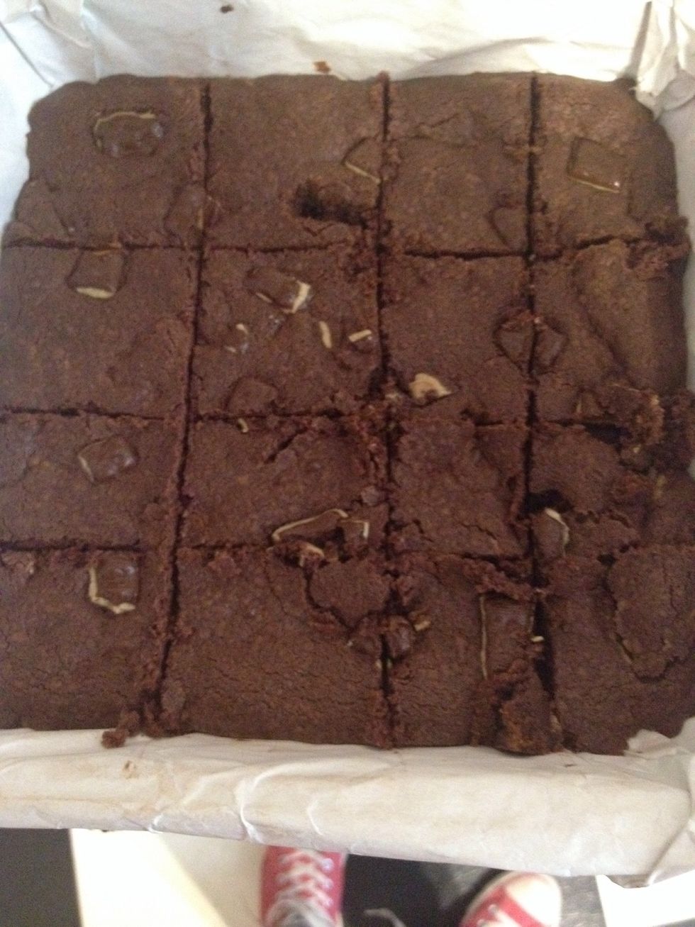 Once cooked and cooled you'll notice the brownies are hard... And not appealing to eat. I guess you can't substitute almond butter for eggs.. Oh well