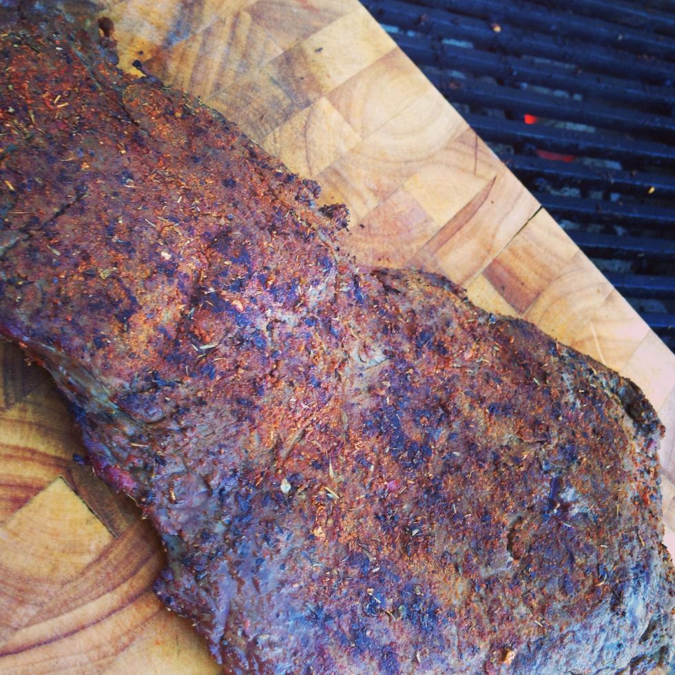 Once cooked take it off of the heat and allow it to rest somewhere warm for a further 3/4 minutes. This resting process is important and allows the meat to relax and tenderise further.