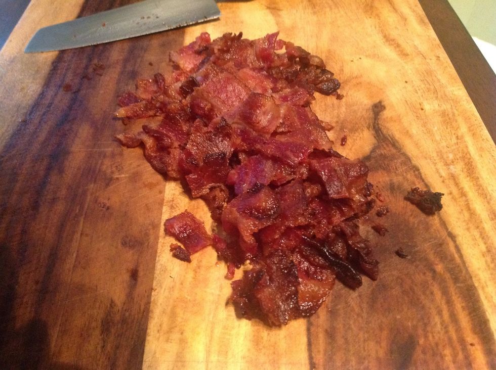 Once cooled reserve 4 slices, chop the rest and place to the side. Chop the reserved slices and also put to the side.