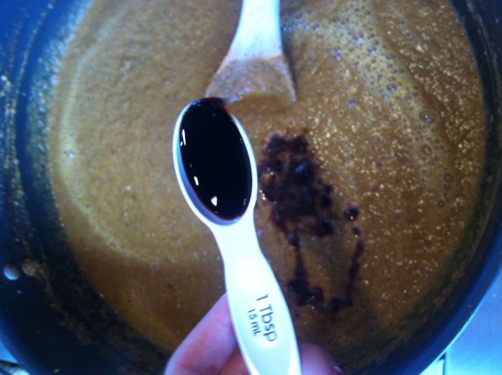 Once desired consistency is reached - add one tablespoon balsamic vinegar then stir into soup