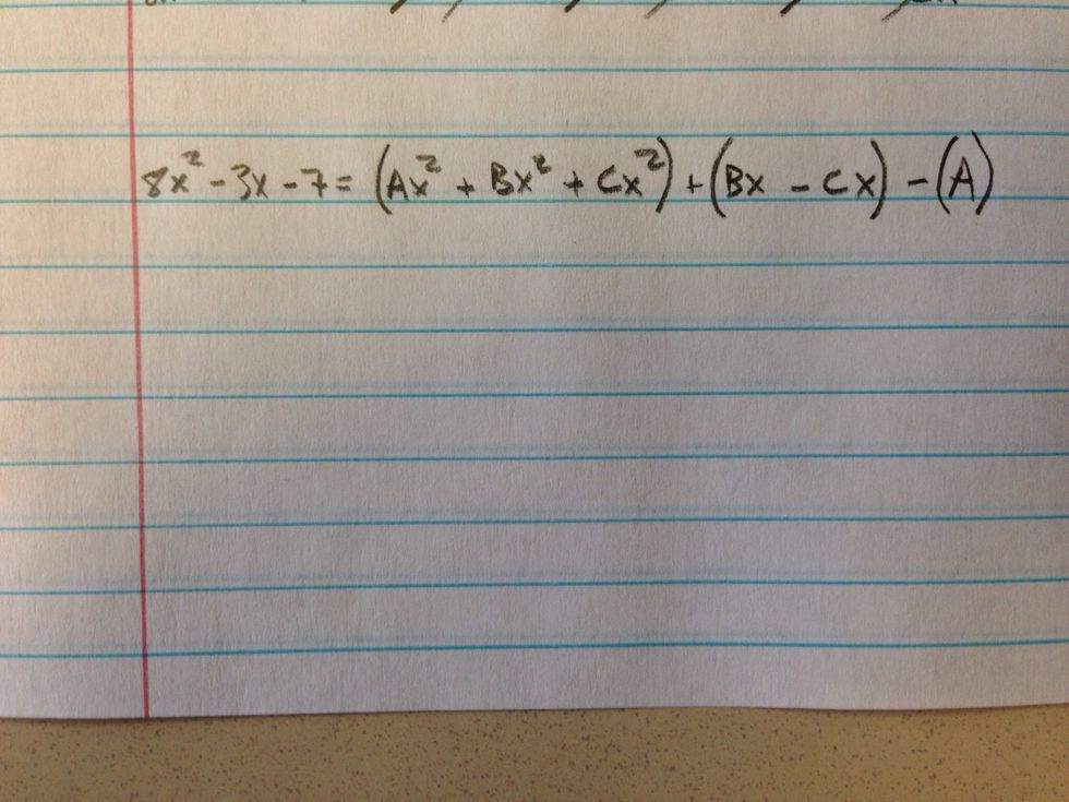 Once distributed, group the factors. Utilize parentheses to make placings more visible. Set the common coefficients equal to each other.