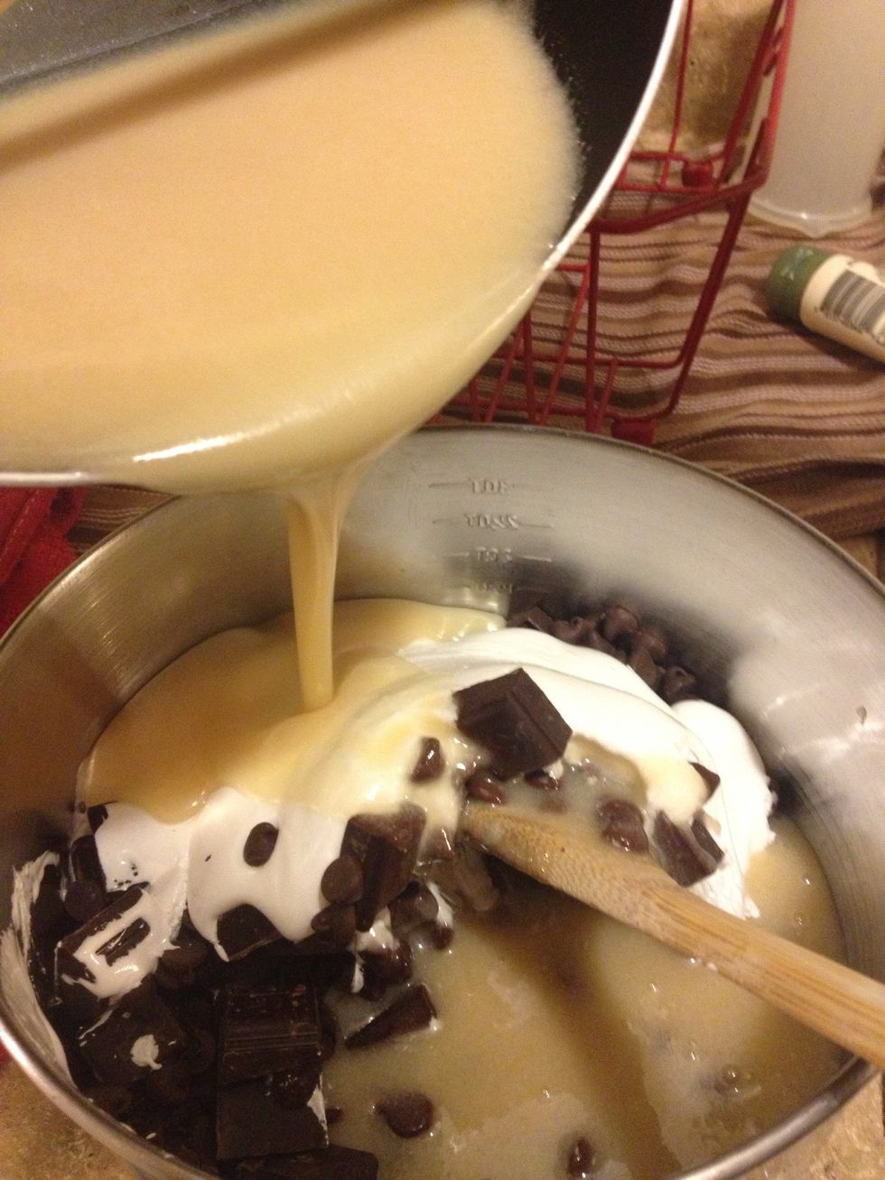 Once done add sugar mixture to chocolate marshmallow mixture