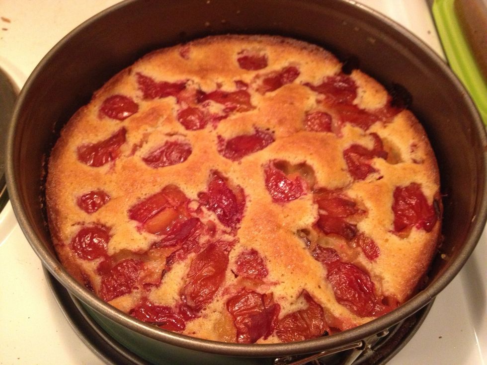 Once done, let it cool. You don't need anything extra but if you wish, serve it with whipped cream. Even if the plums are a bit sour I think it becomes too sweet to serve with ice cream/vanilla sauce.