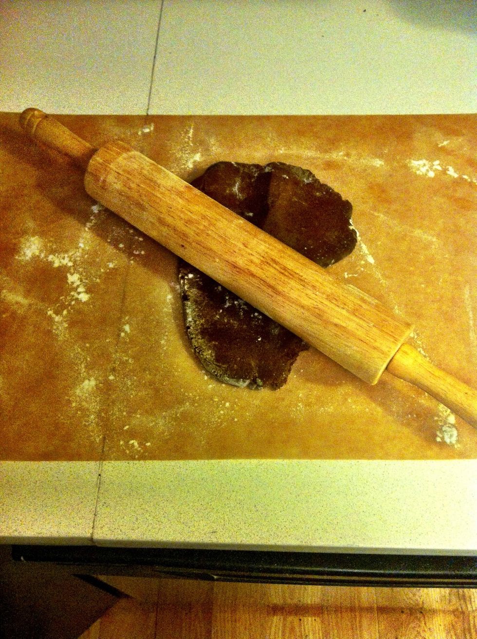 Once dough has chilled, take half of the dough and place on floured parchment paper. Put the other half of the dough back in the fridge.