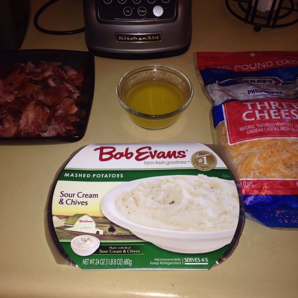 Once dough is pre cooked, break the bacon in to bits. We like ours a little bigger.