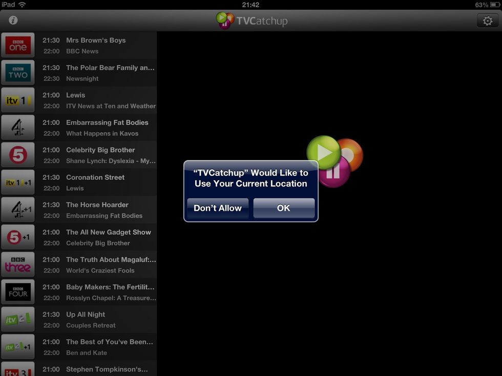 Once downloaded open tv catchup tap ok to this
