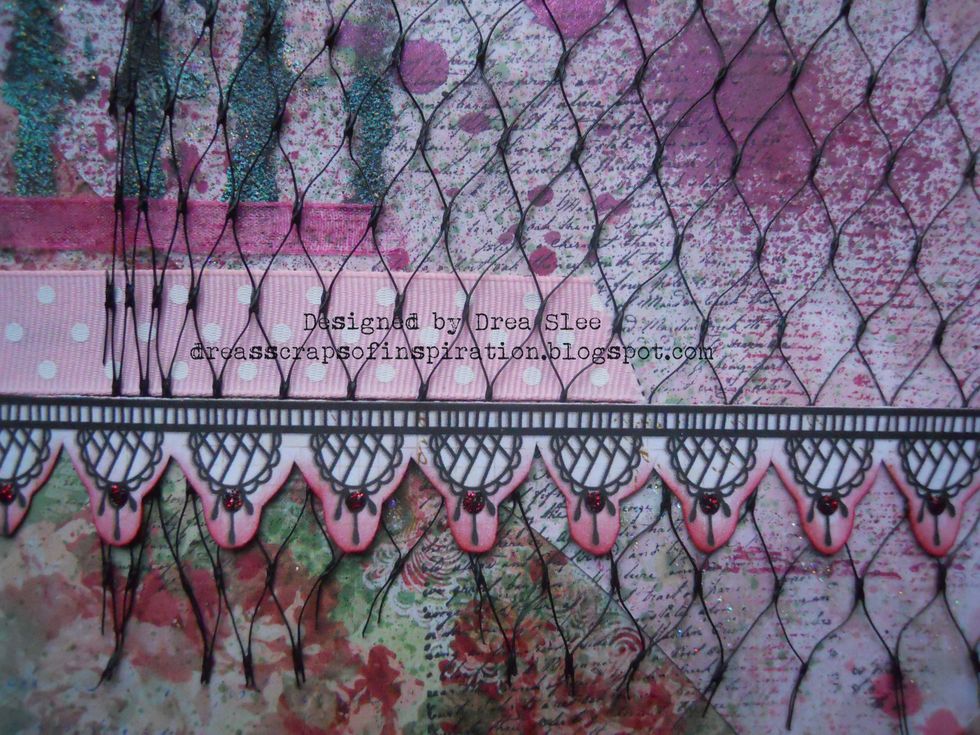 Once dry, glue this strip right along the bottom of the pink polka dot ribbon.