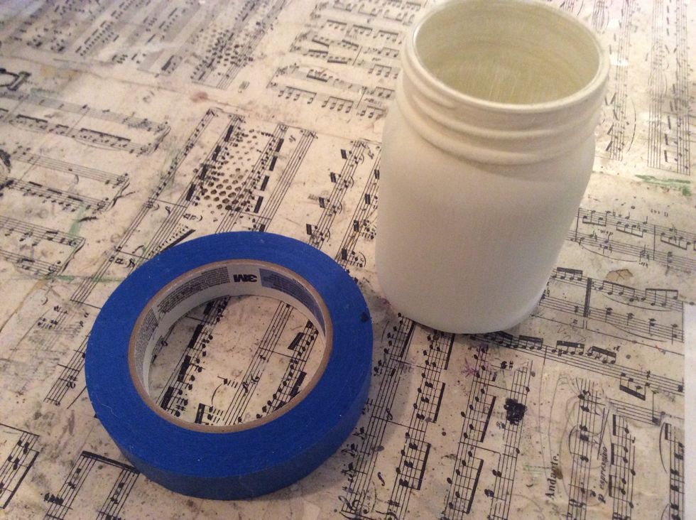 Once dry, grab your painter's tape. (I used 1" wide tape). We'll start with our striped jars.