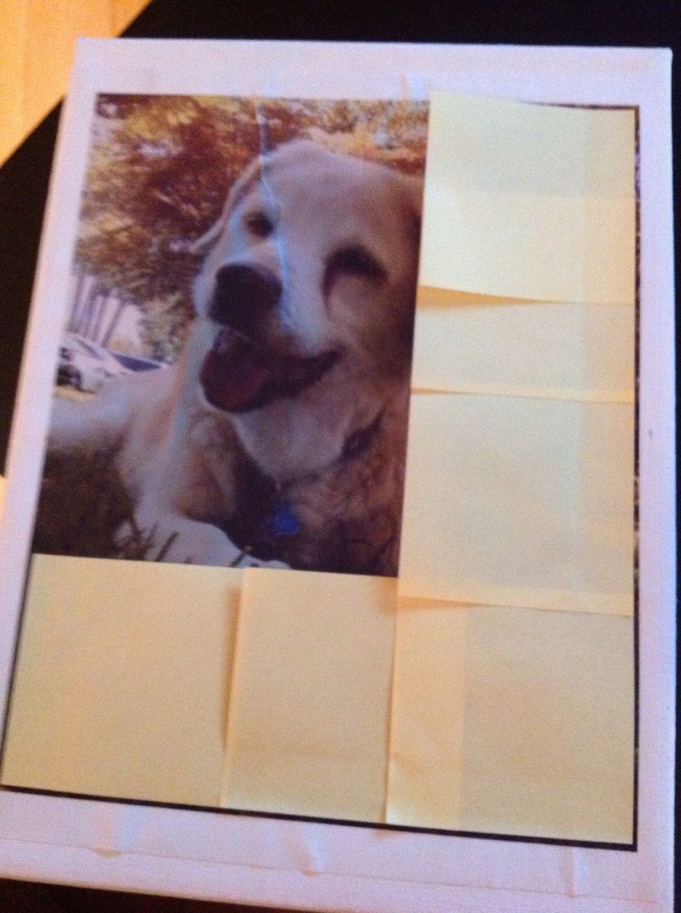 Once dry, make your border. Post-It notes work better the tape, since they don't rip your picture when you pull it off. (I like to have my border overlap my picture a little, it helps it blend)