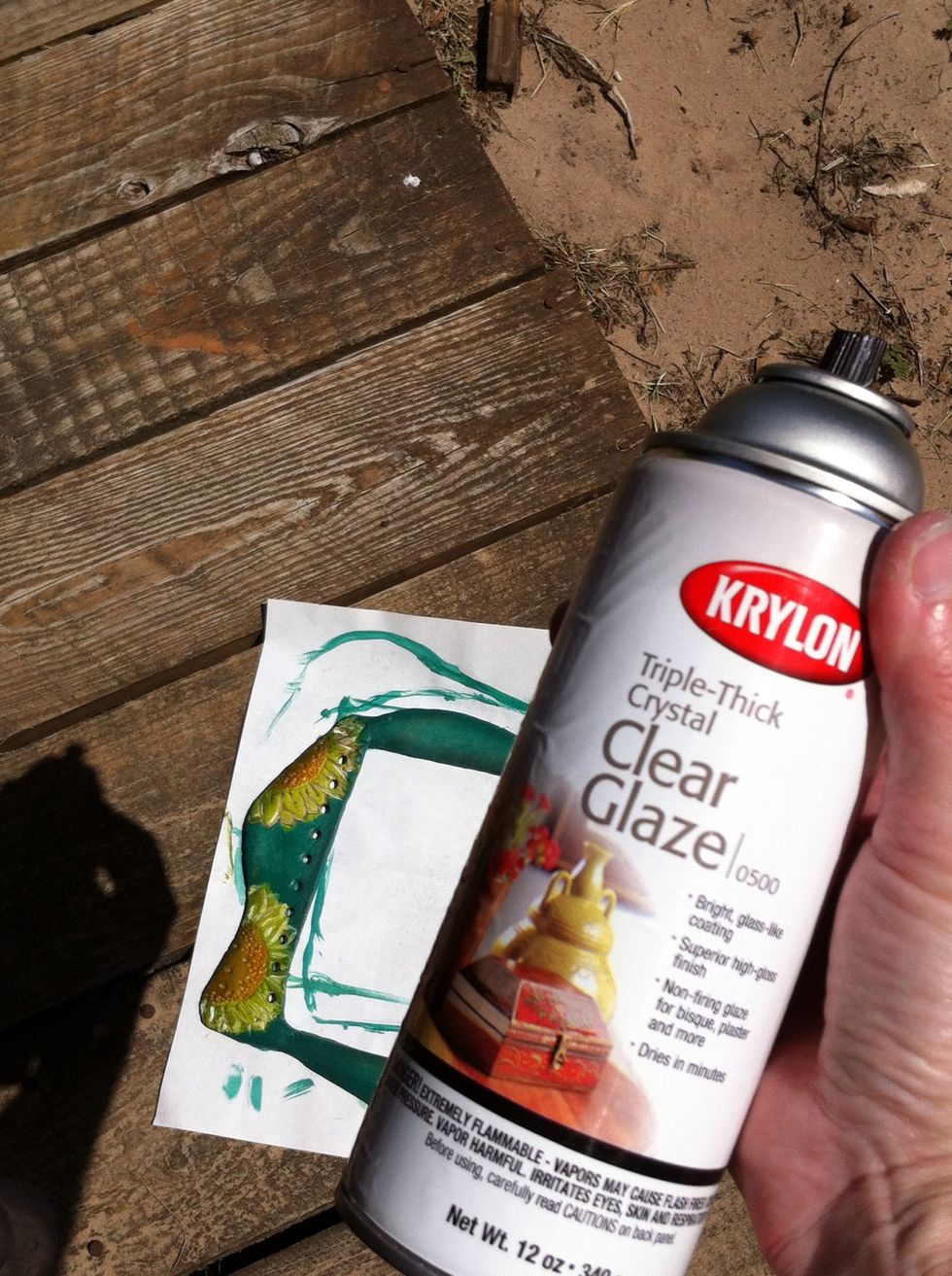 Once dry, spray a couple of coats of clear glaze on the clay to seal.