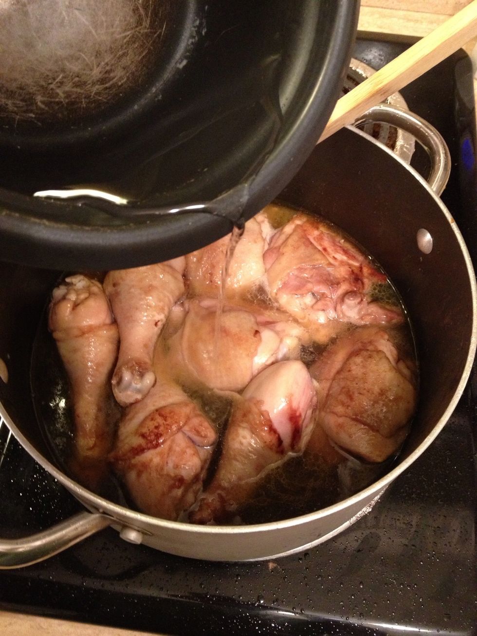 Once edges are nice and browned(no need to cook all the way through because it will soon be boiling away in water), add enough water till about an inch and a half from the top of pot.
