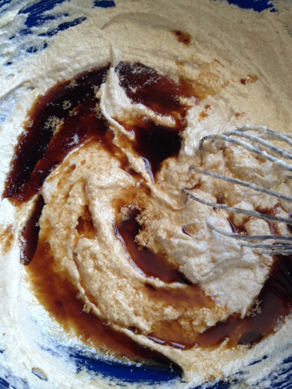 Once eggs are fully incorporated, whisk in 2 TBSP of vanilla until well blended.