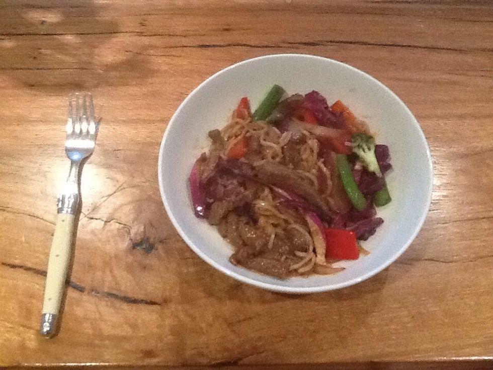 Once everything has cooked put your stir fry on a plate