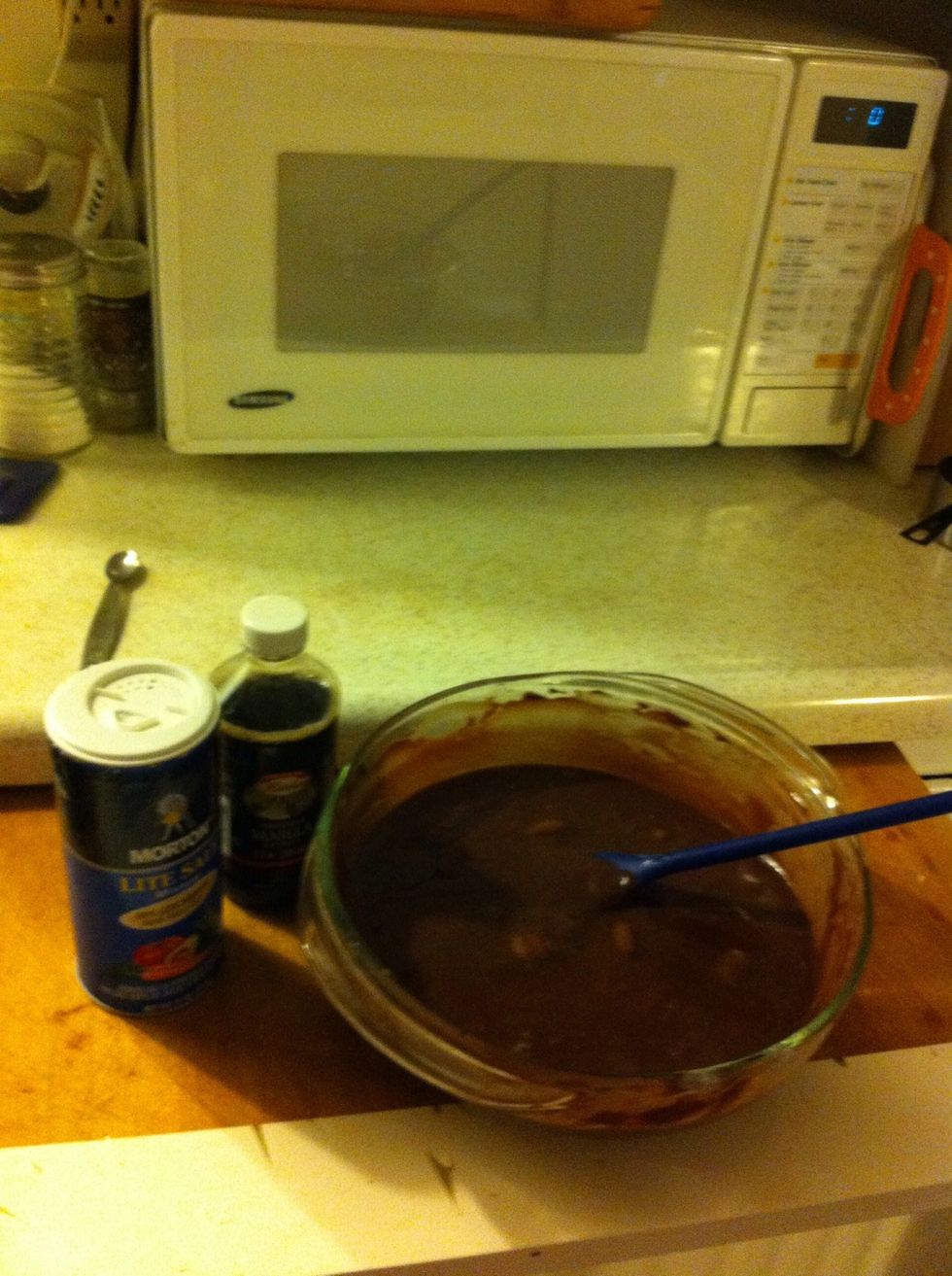 Once everything is melted add salt and vanilla and stir until creamy.