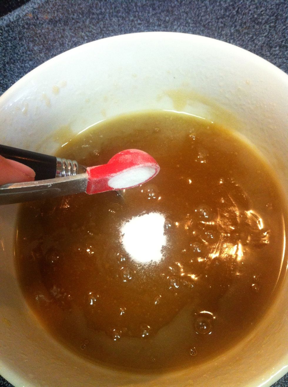 Once everything's mixed, add baking soda.