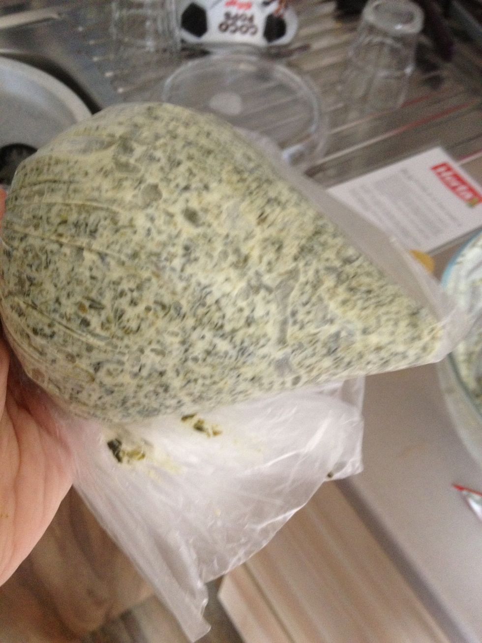 Once filled cut a hole smaller than the diameter of your cannelloni tubes.