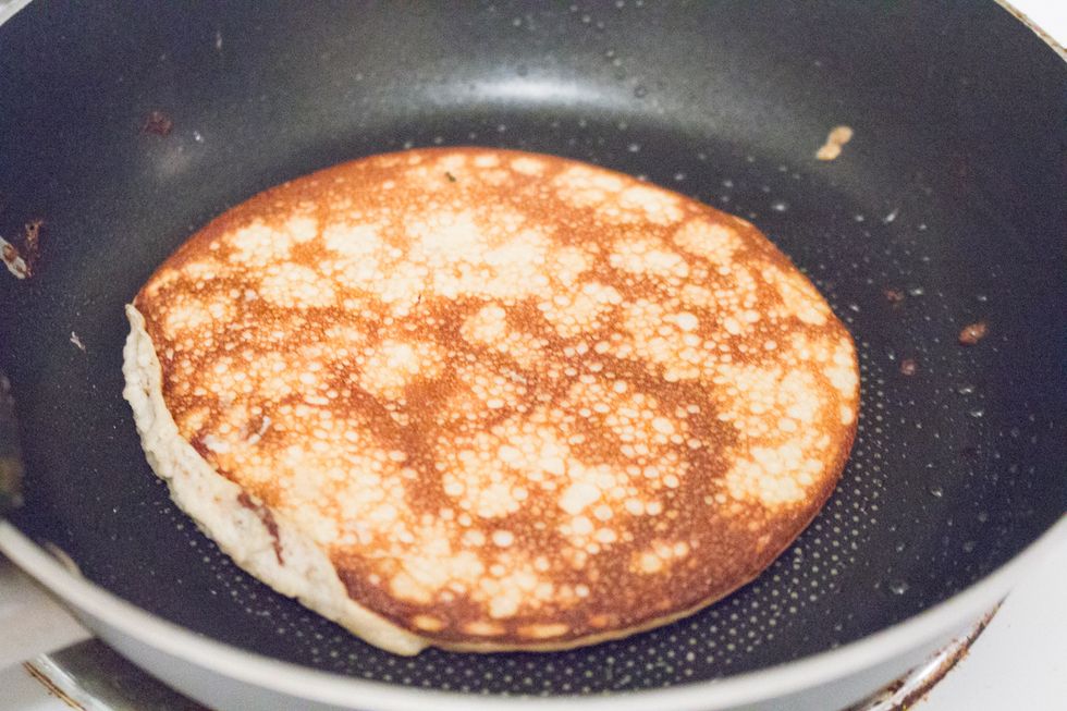 Once flipped, allow the bottom to heat.