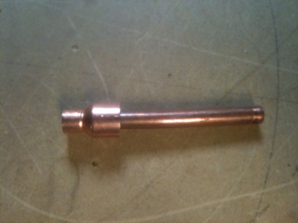 Once grinded down, fit the 3/8 pipe into the reducer. Leave about 1/4" gap at the end so the other piece of 3/8 pipe can fit in.