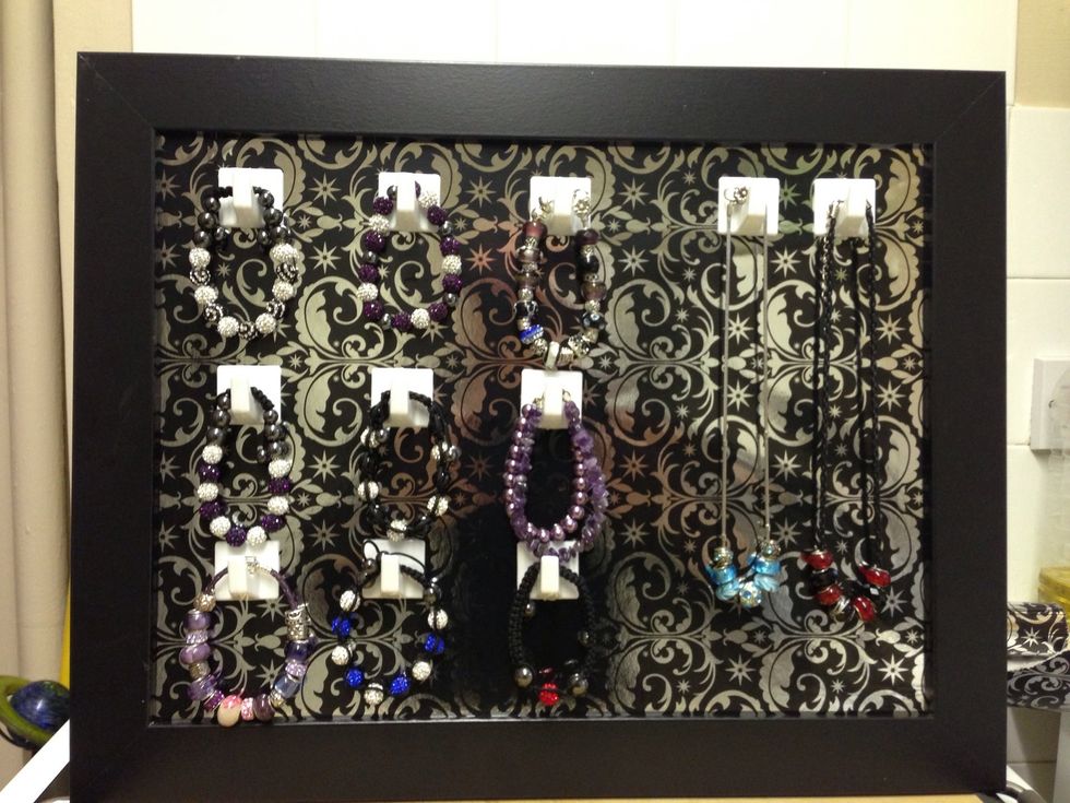 Once happy add your jewellery to the frame.. Make sure you have them even as when you hang it on the wall it might hang heavy on one side...