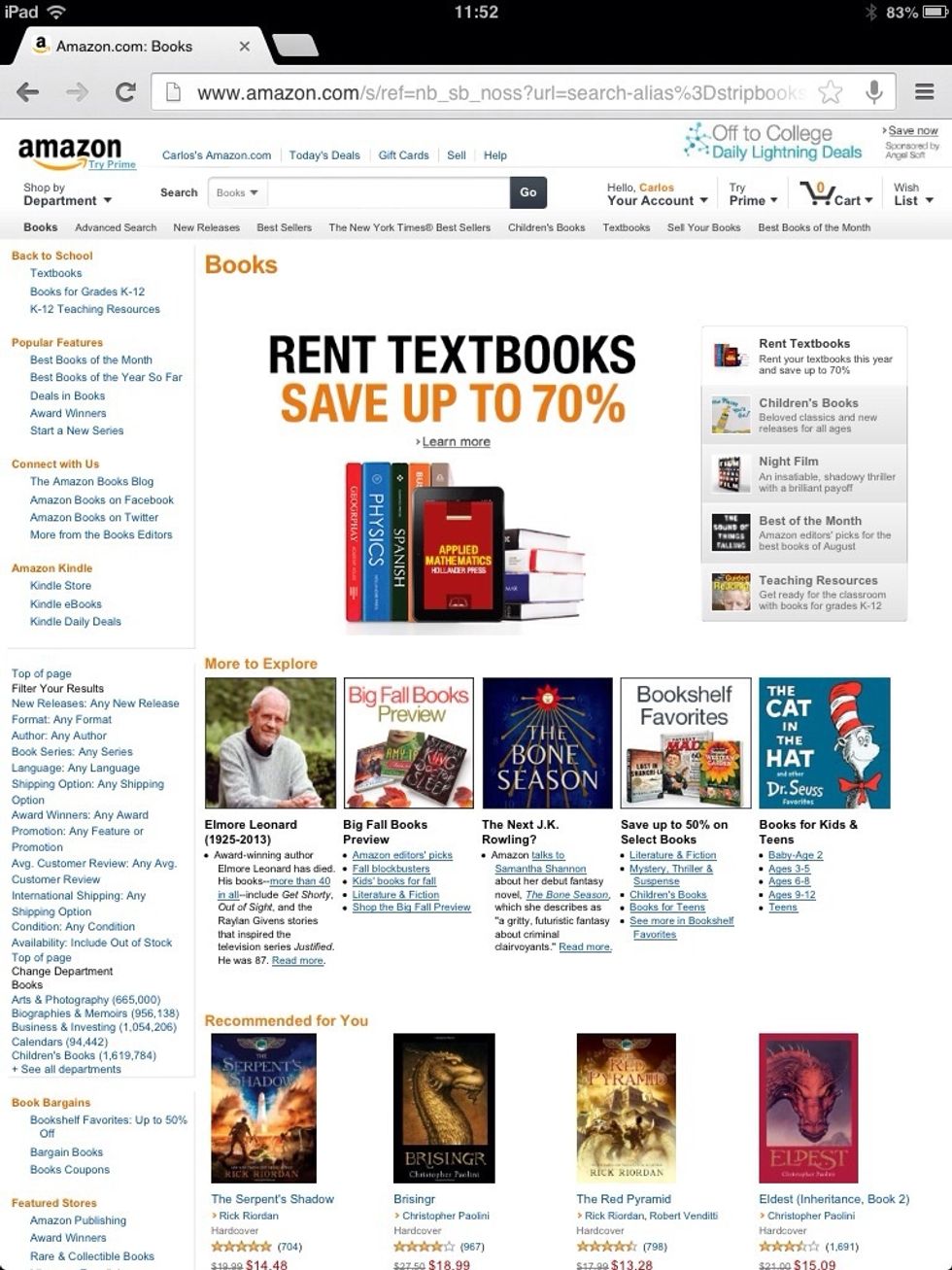 Once here, you can either write the name of the author or book, or you can refine it still more by selecting any of the subcategories on the left side of the screen.