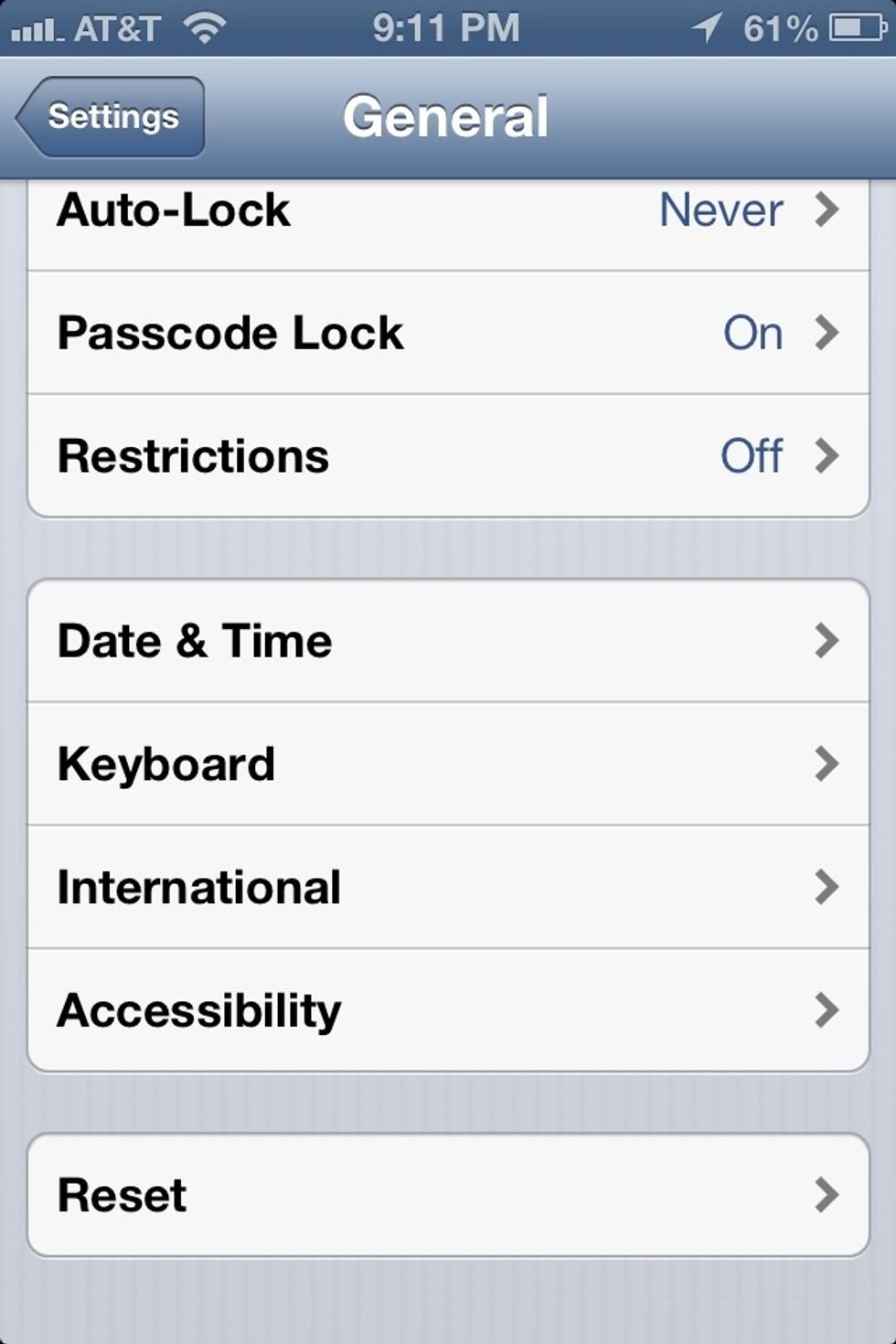 Once in Settings go to General