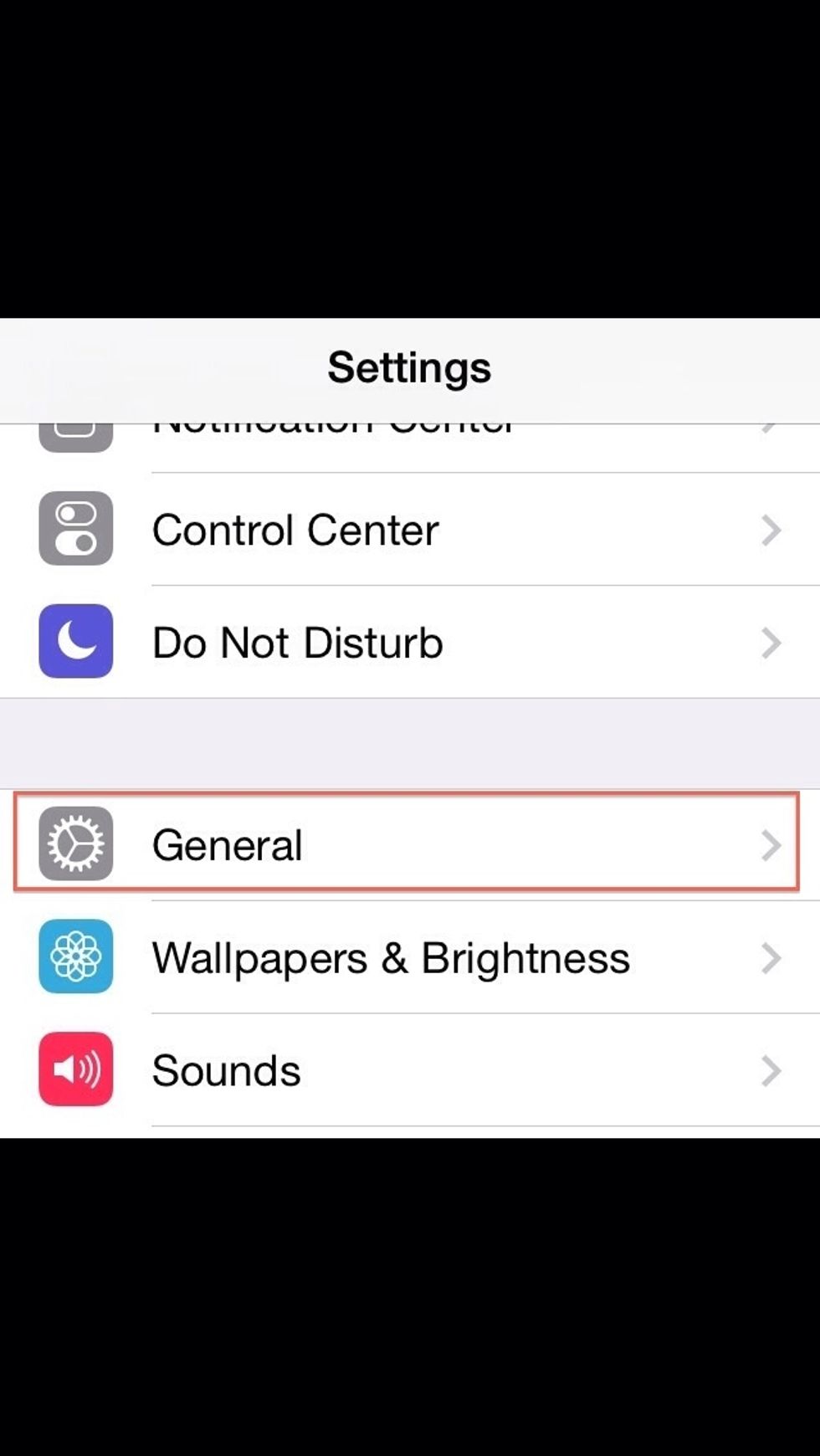 Once in settings, select "General".