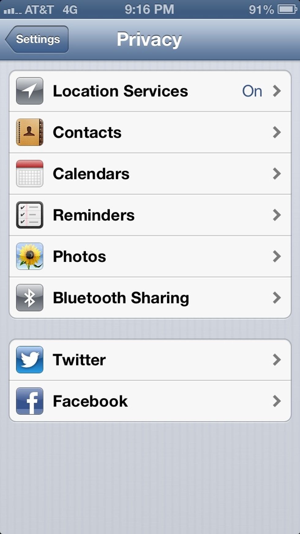 Once inside the 'Privacy' pane scroll to the very bottom to reveal an additional selection pane.