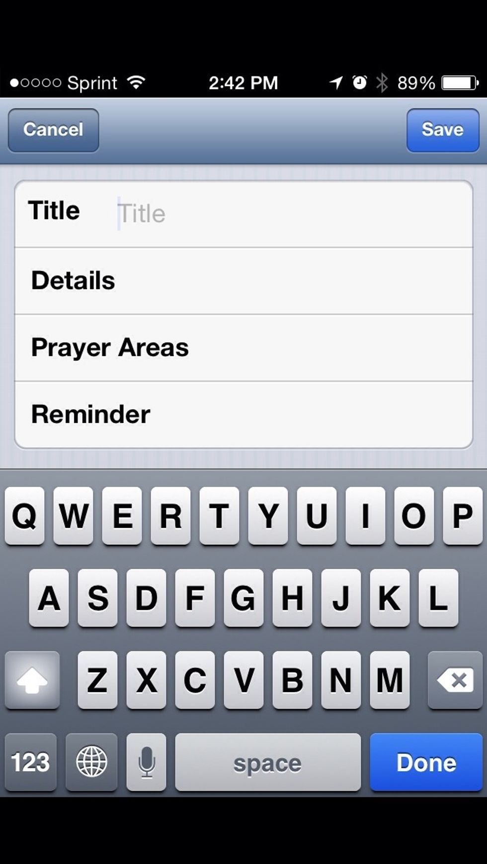 Once installed the application is very simple to navigate. Simply create a new prayer request by selecting the "+" symbol at the top right of the application main screen.