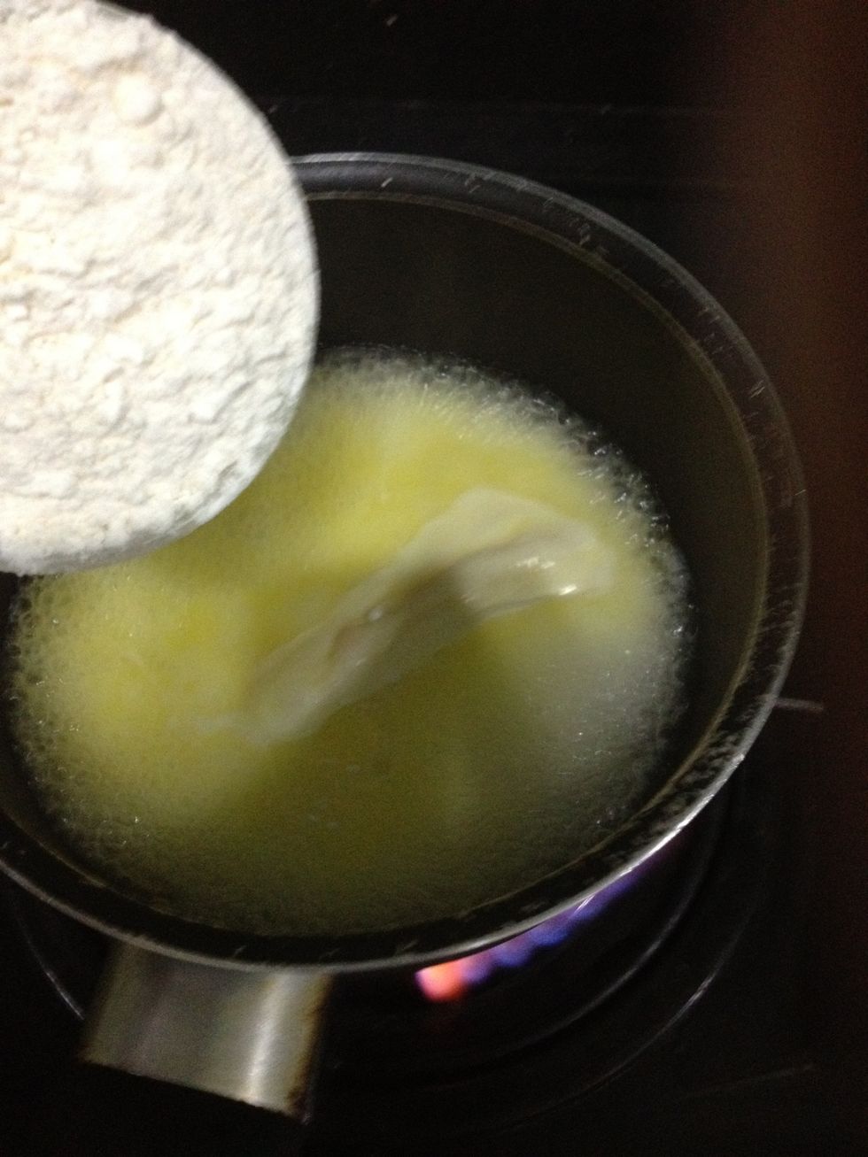 Once is boils, add in the flour all at once.
