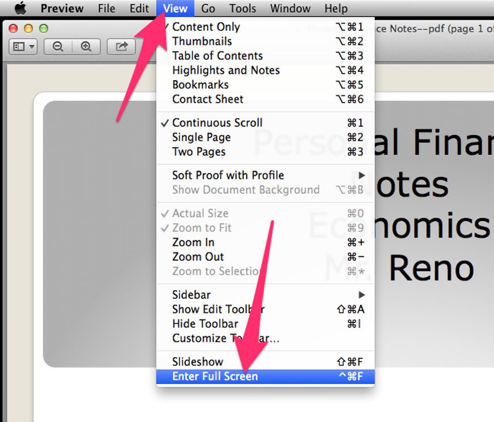 Once it is open, select View > Enter Full Screen