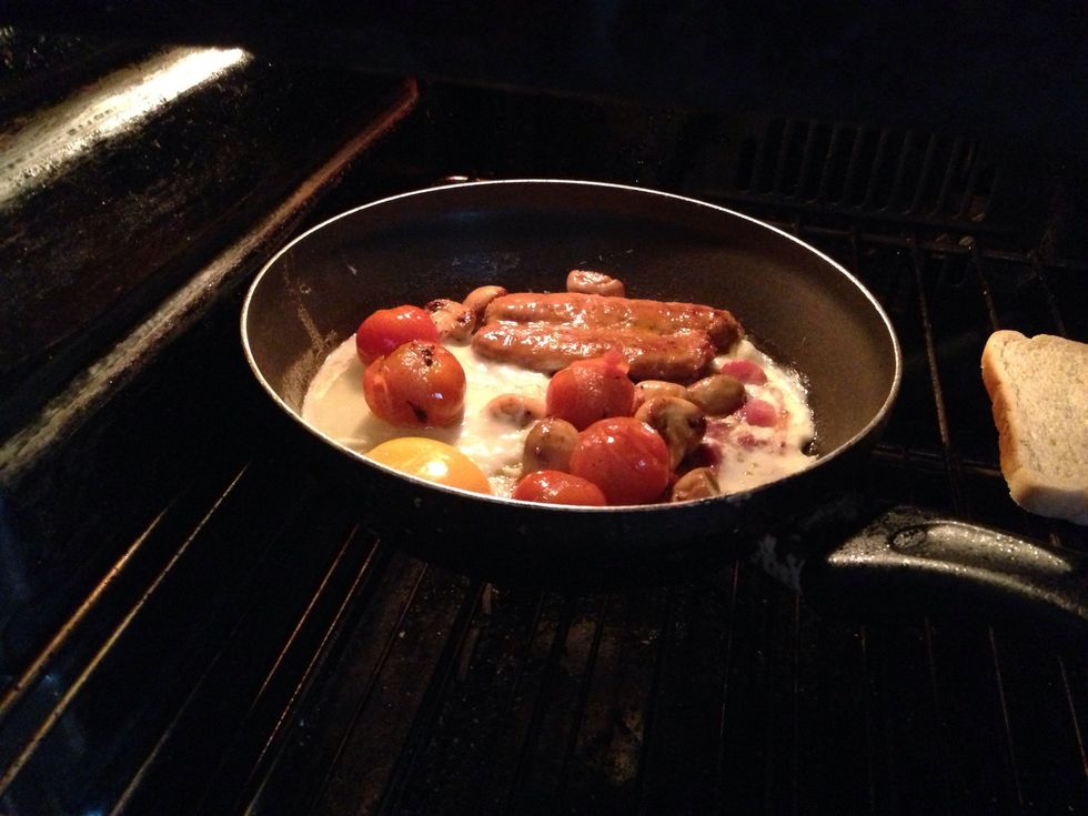 Once it looks cooked transfer the pan to the grill for 2-3 mins just to crisp the top