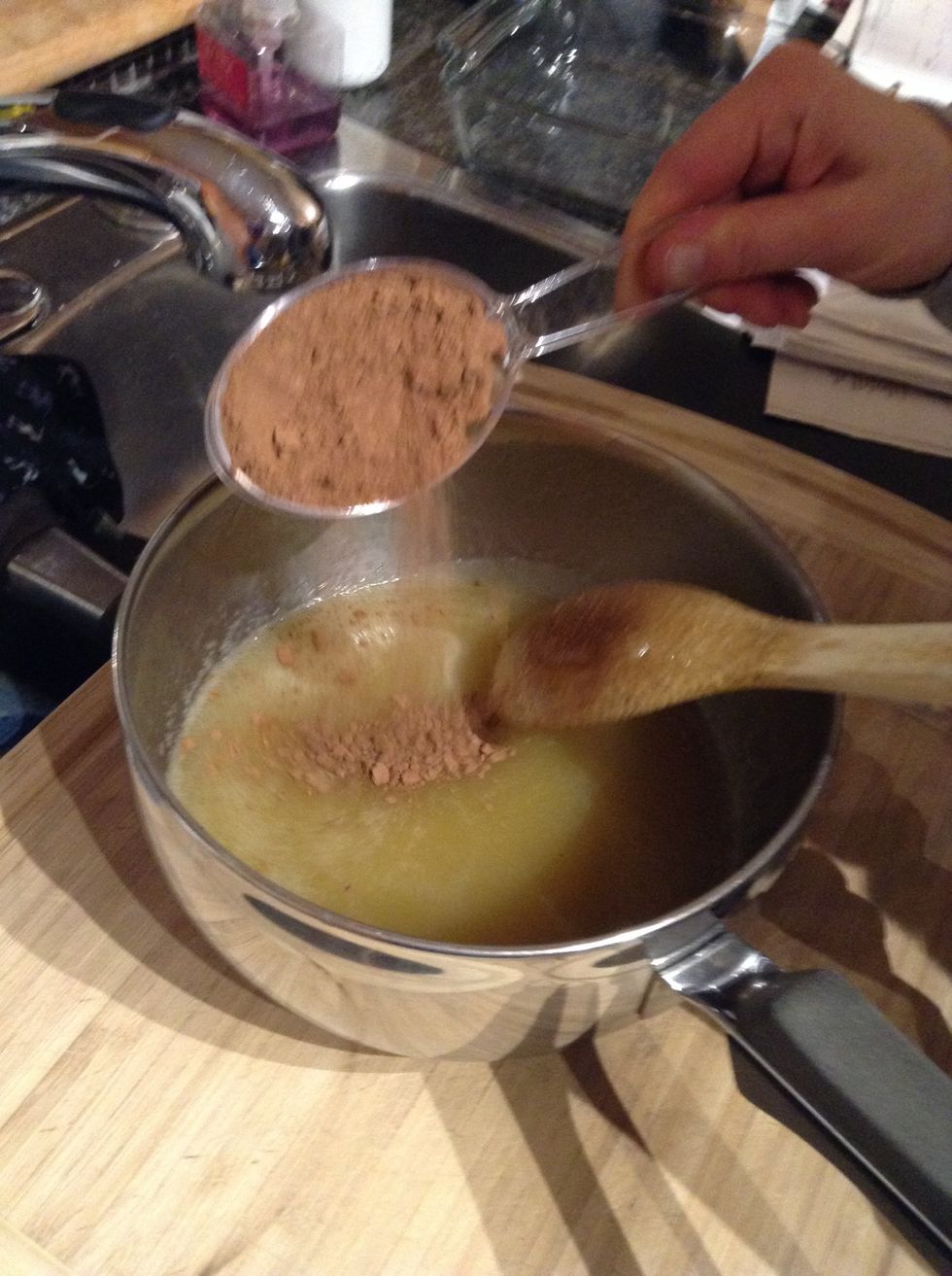 Once it's boiled and stirred for 3 minutes pour your 1/2 cup of coco.