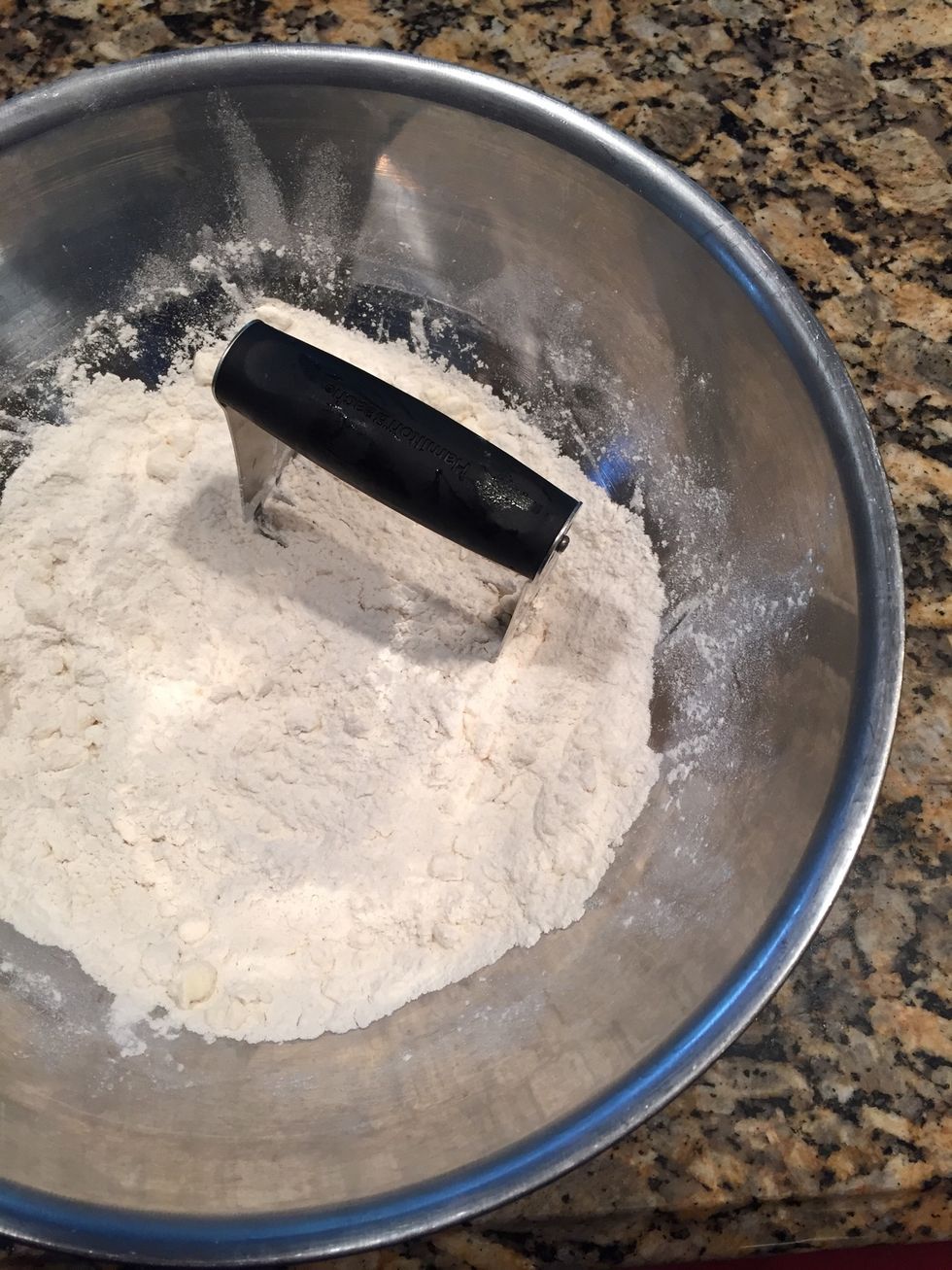 Once it's gets mixed well and crumbly, add your buttermilk mixture