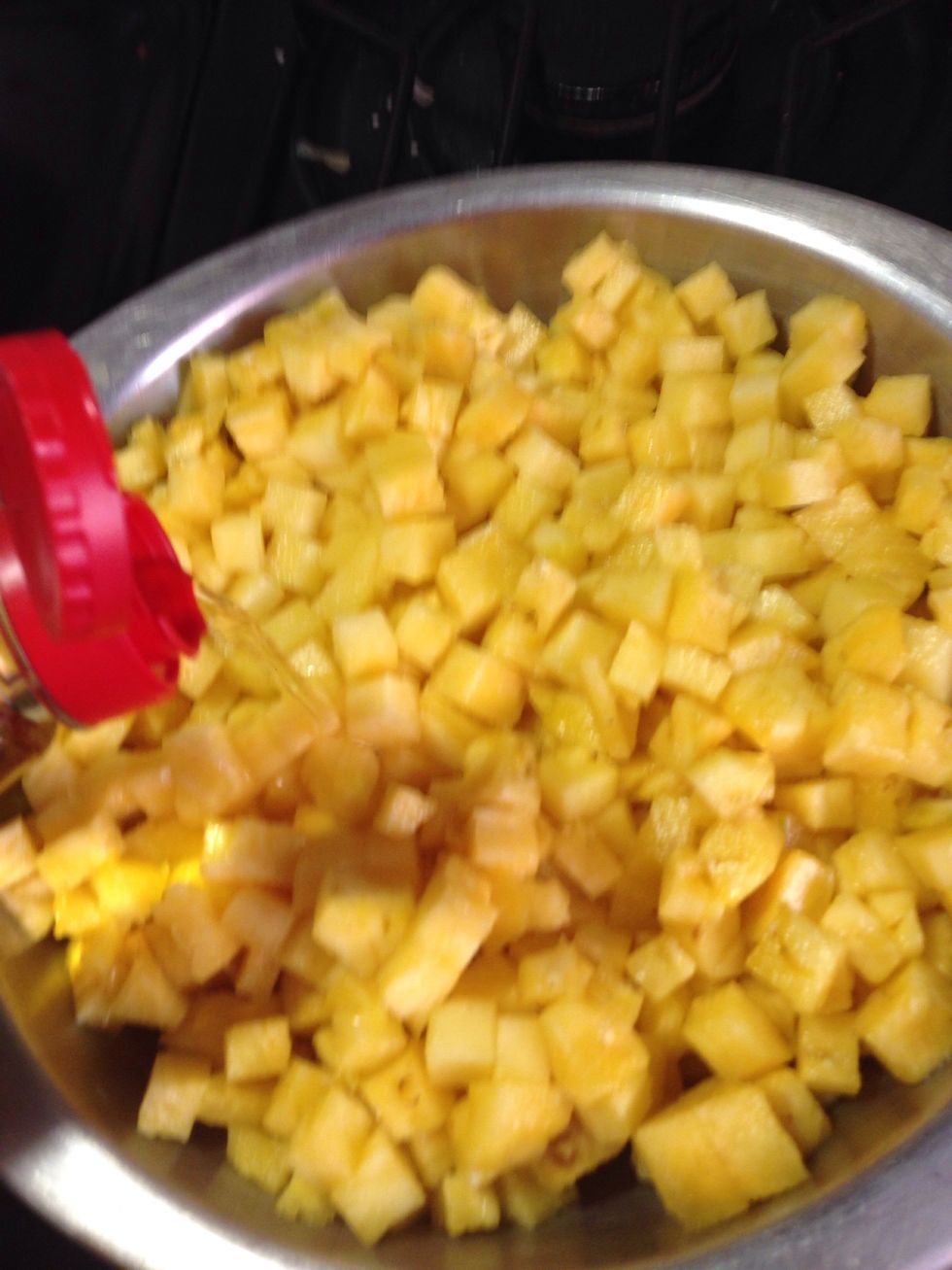 Once it's in the pan, add the apple cider vinegar
