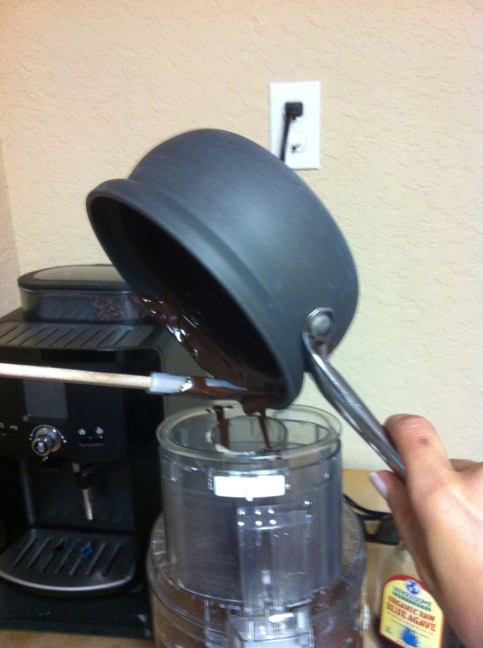 Once it's melted pour into food processor while mixing.