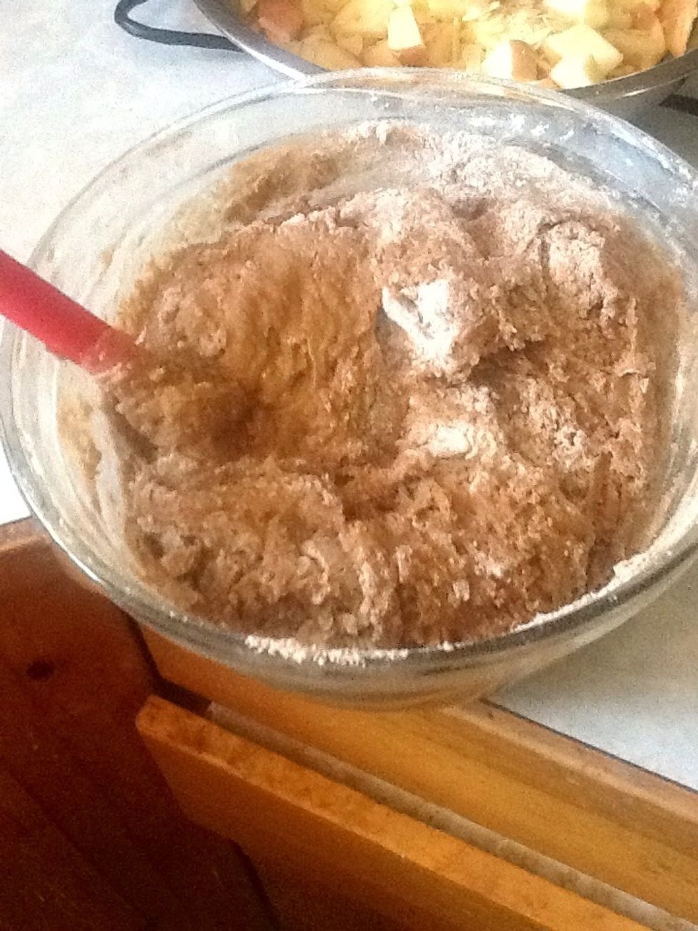 Once it's mostly blended add you apples and almonds and mix away. At times I've had to mix it by hand. It will be pretty stiff once combined.