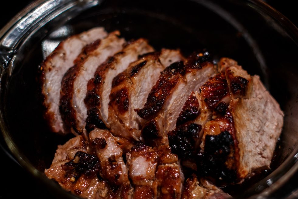 Once it's off the bone, slicing it into portions is really easy. Cut the meat however thick you'd like.