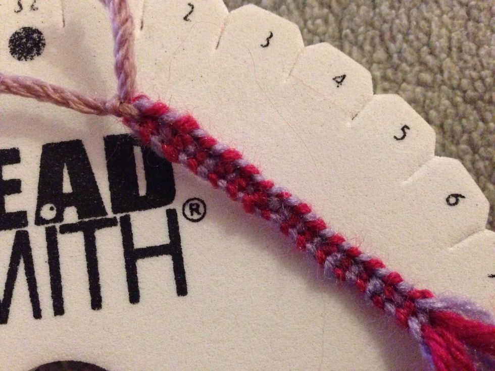 Once length is reached take it ofF the Kumihimo Disk and tie off. This was just a quick one to show you roughly what it should look like on both side.