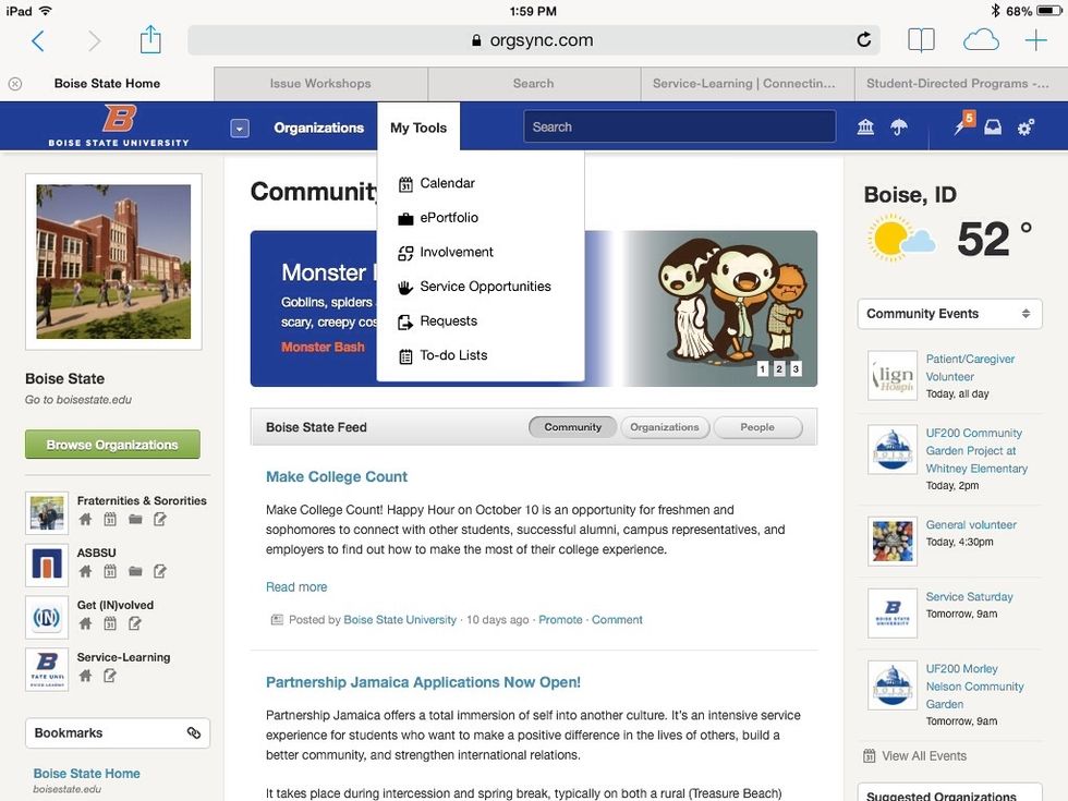 Once logged into OrgSync select My Tools, then involvement
