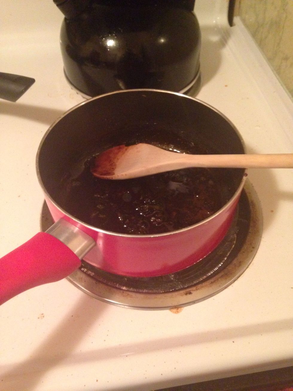 Once marinade has reached the right consistency, like teriyaki sauce, take it off the burner.