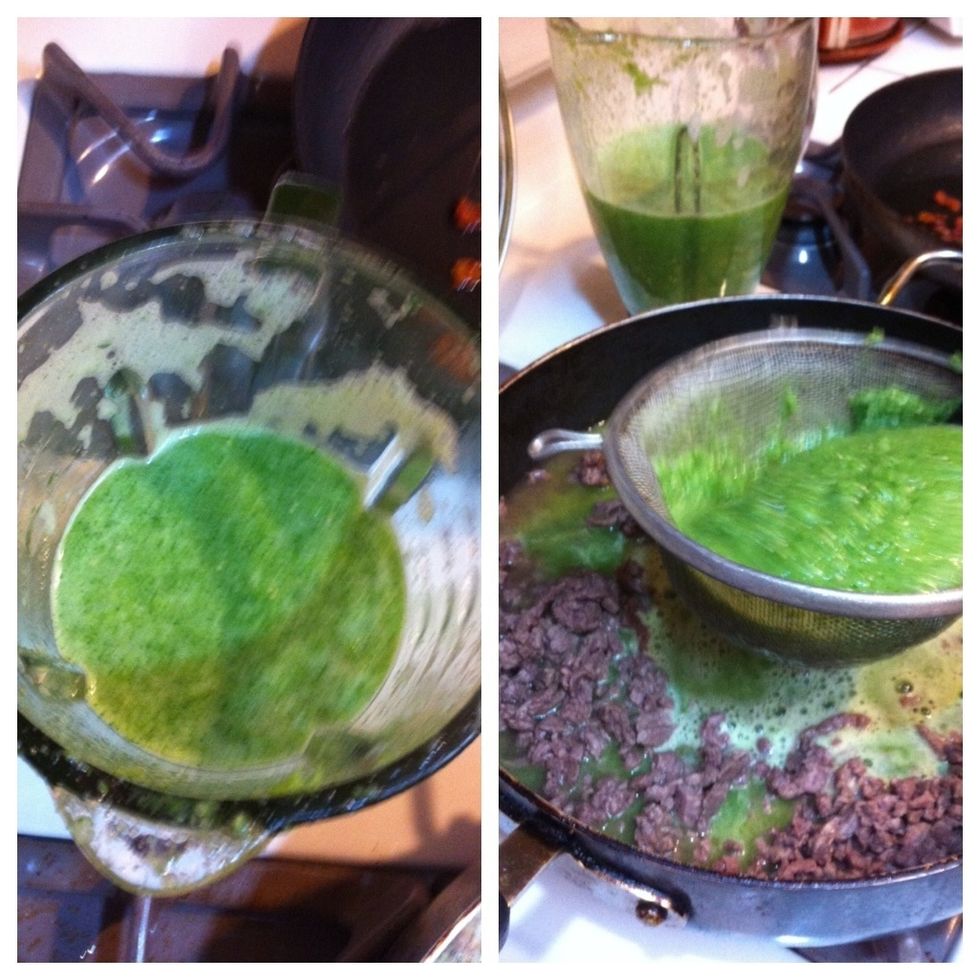 Once meat is ready add the sauce. Make sure you use a colander so the seeds don't end up in your meat.