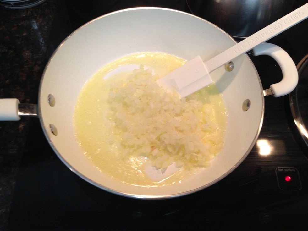 Once melted, add the chopped onion & saut\u00e9