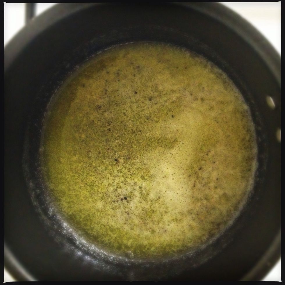 Once melted, add the juice of one lime, 1 tsp shaved palm sugar and plenty of freshly cracked black pepper (I use 25-30 cracks per person). I also added a pinch of chilli flakes because I love chilli!