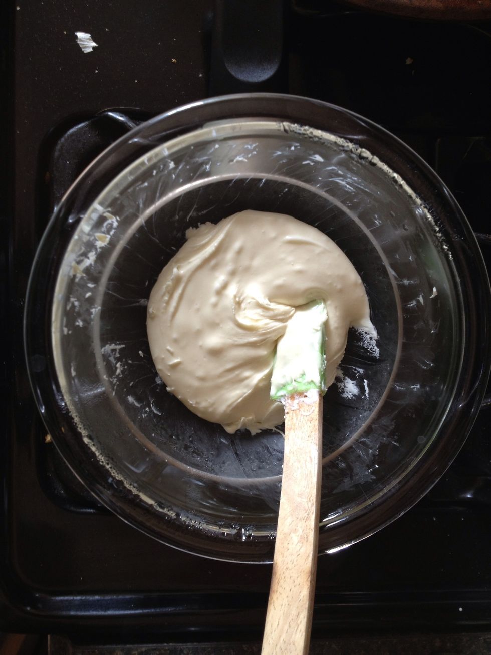 Once melted, remove from the heat. Scrape all the chocolate down from the sides of the bowl. Let cool to room temp, until it doesn't feel warm to the touch.