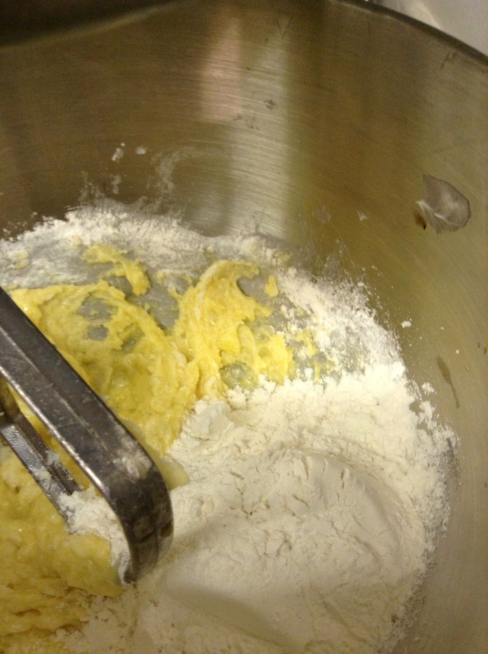Once mixed, add the flour. I added it in increments of 1/2 cup.