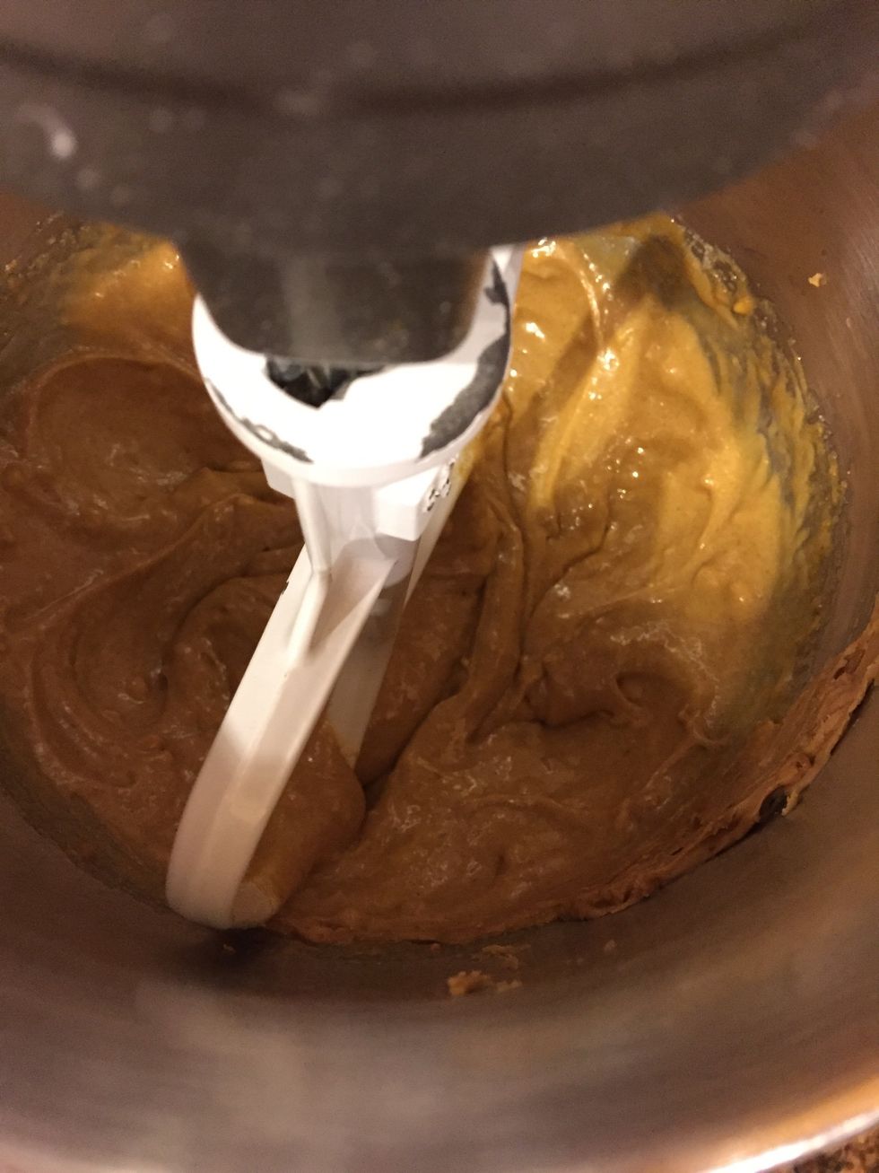 Once mixture is fully beaten, add in oat mixture, and 2/3 cup chocolate chips!