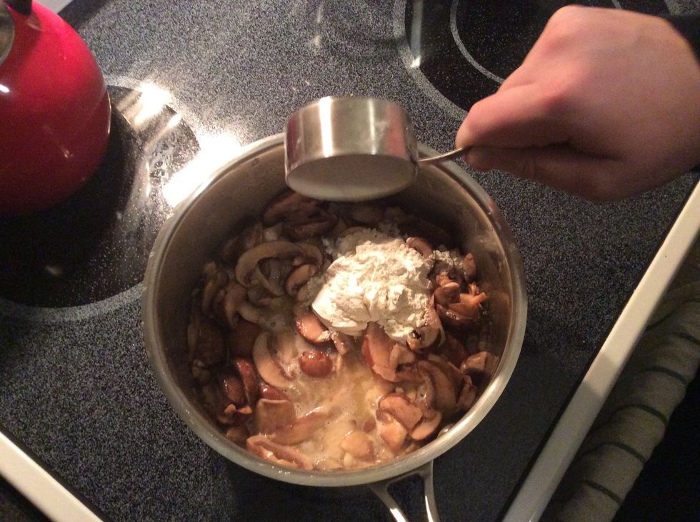 Once mushrooms are tender add the flour salt and pepper